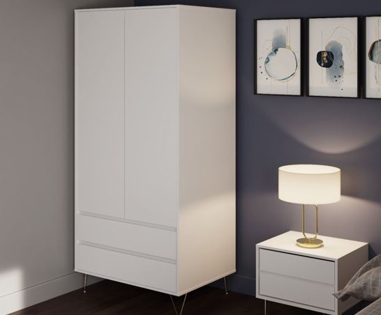 Monaco 2 Door 2 Drawer Wardrobe in White