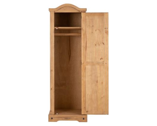 Corona 1 Door Wardrobe - Distressed Waxed Pine