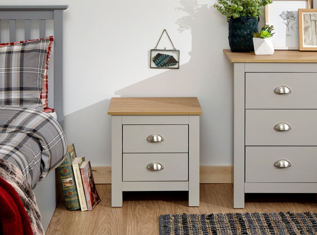 Lancaster 2 drawer bedside grey