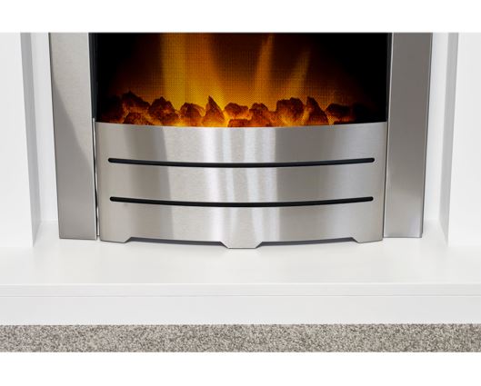 Adam Lomond Fireplace in Pure White with Colorado Electric Fire in Brushed Steel, 39 Inch