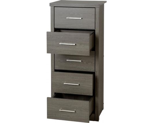 Lisbon 5 Drawer Narrow Chest - Black Wood Grain