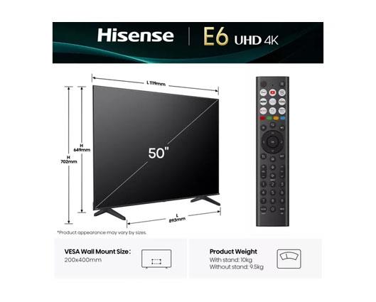 HISENSE E6Q 50" LED 4K HDR Smart TV with Freely
