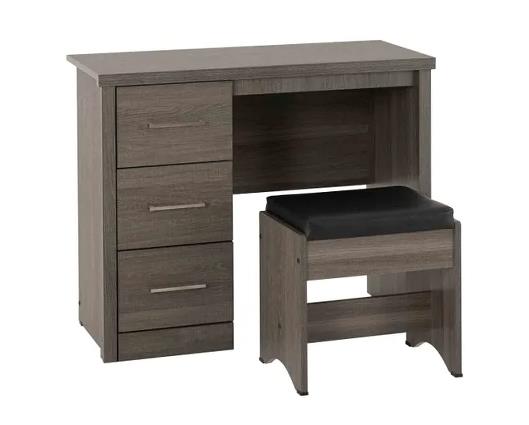 Lisbon 2 Piece Dressing Table Set - Black Wood Grain/Black Faux Leather