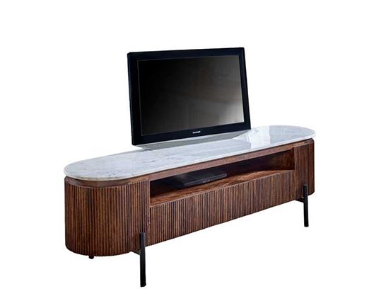 Opal Mango Wood Large TV Stand With Marble Top & Metal Legs