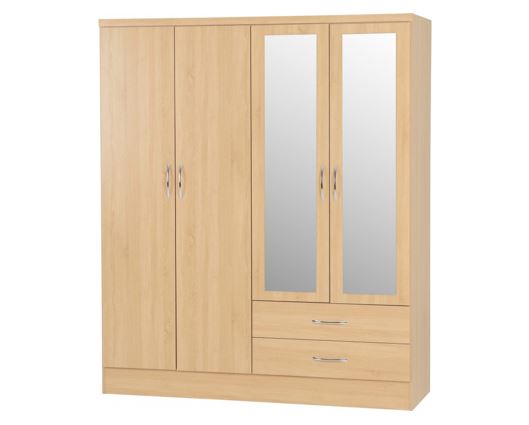 Nevada 4 Door 2 Drawer Mirrored Wardrobe - Sonoma Oak Effect