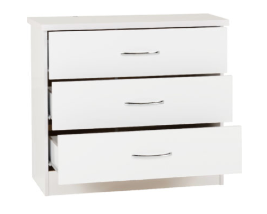 Nevada 3 Drawer Chest - White Gloss