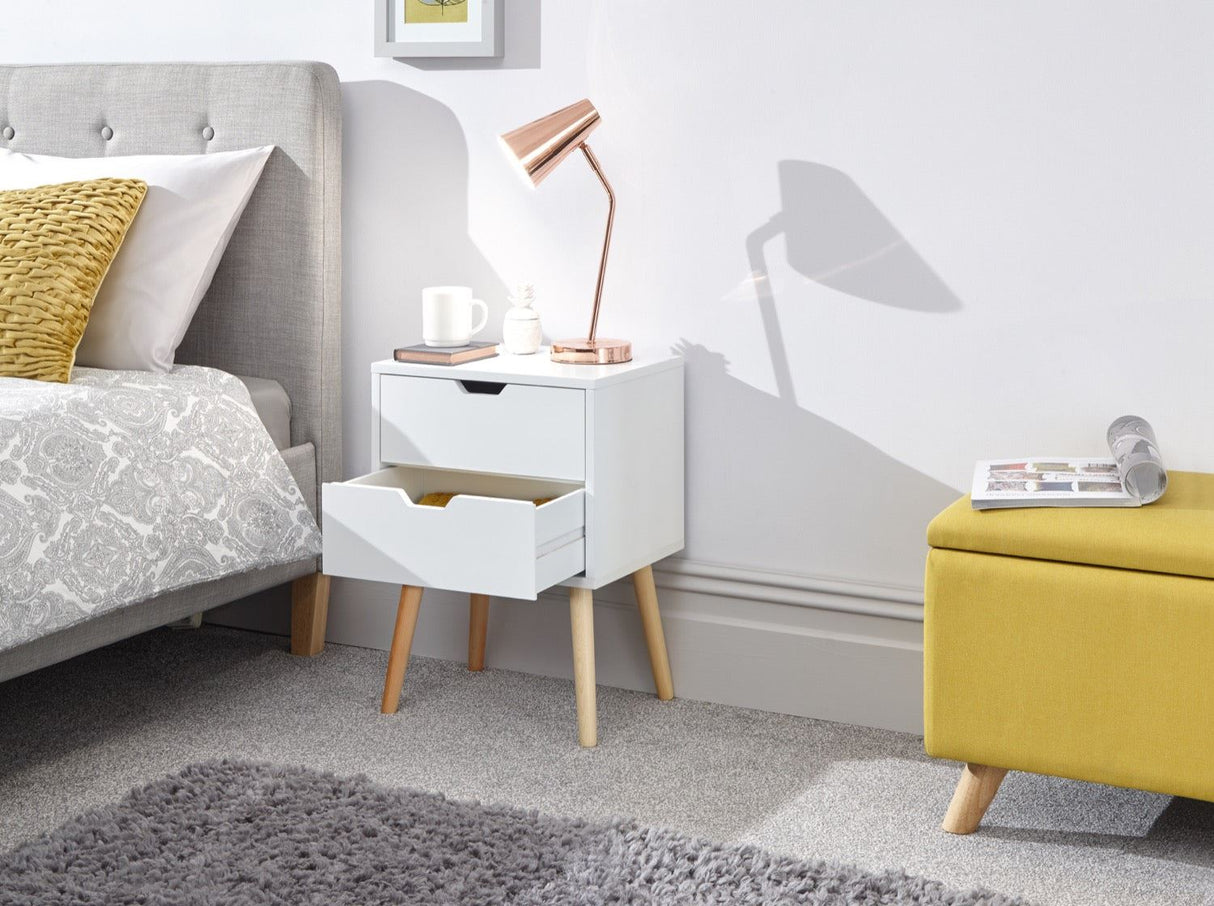 Nyborg single 2 drawer bedside white