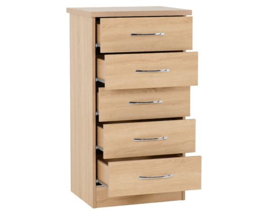 Nevada 5 Drawer Narrow Chest - Sonoma Oak Effect
