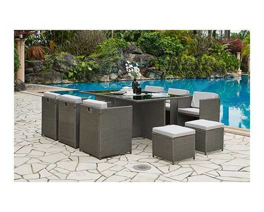 Dark Grey 11pcs Low Back Cube Dining Grey Cushions