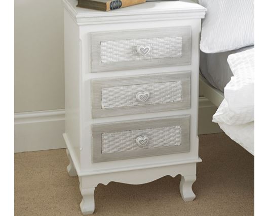 Brittany 3 Drawer Bedside White-Grey