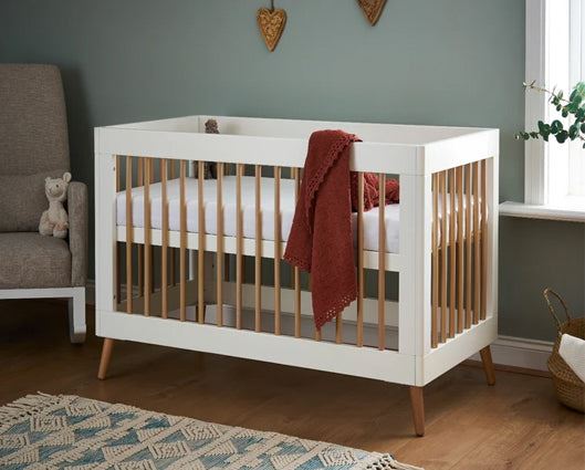 Maya Mini Cot Bed - White with Natural