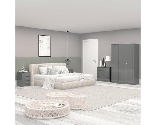 DENVER 3 DOOR WARDROBE BEDROOM SET - GREY GLOSS