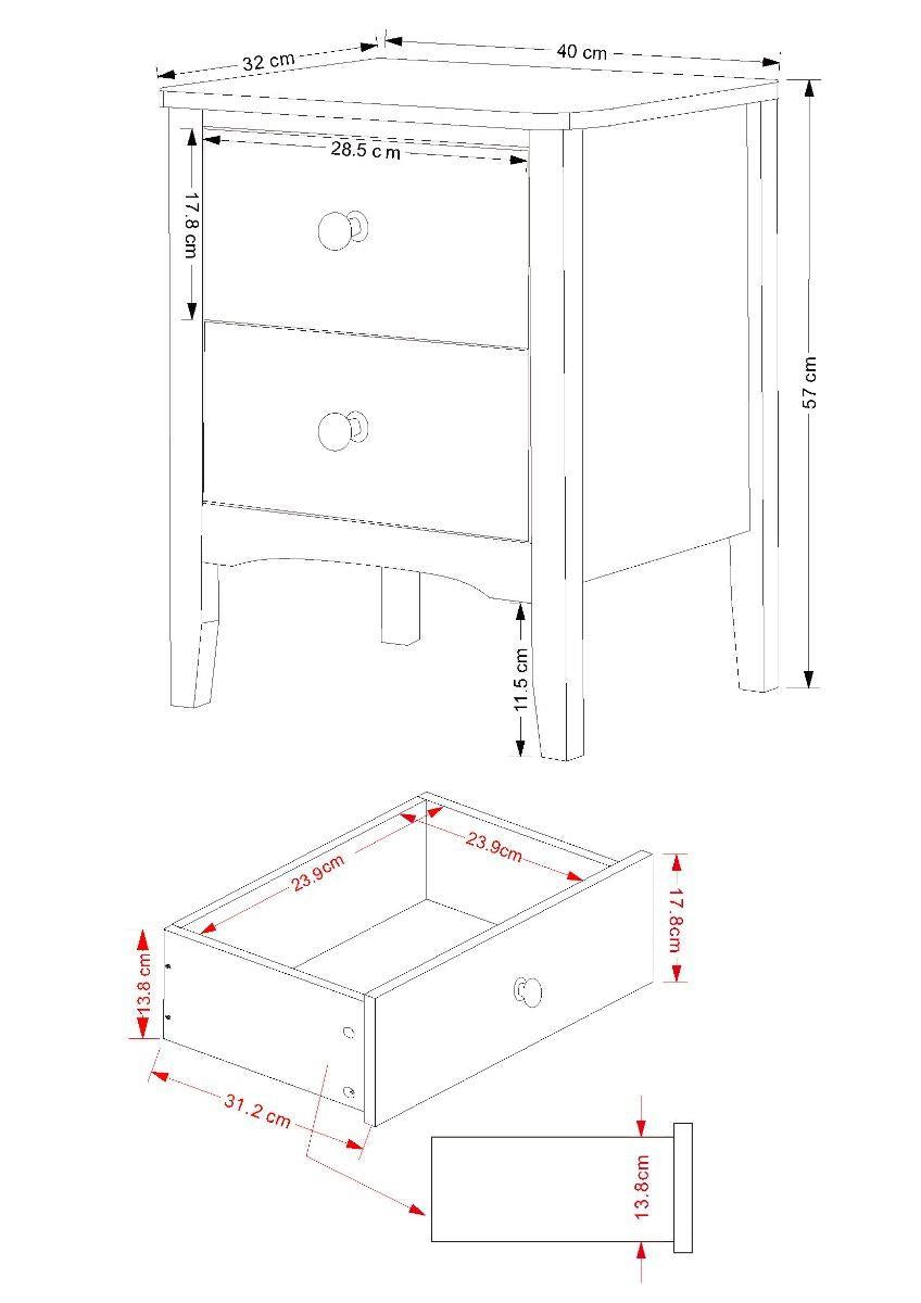 Como 2 Drawer Bedside Cabinet-White