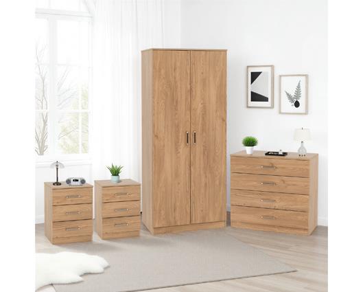 DAKOTA 2 DOOR WARDROBE BEDROOM SET - OAK EFFECT