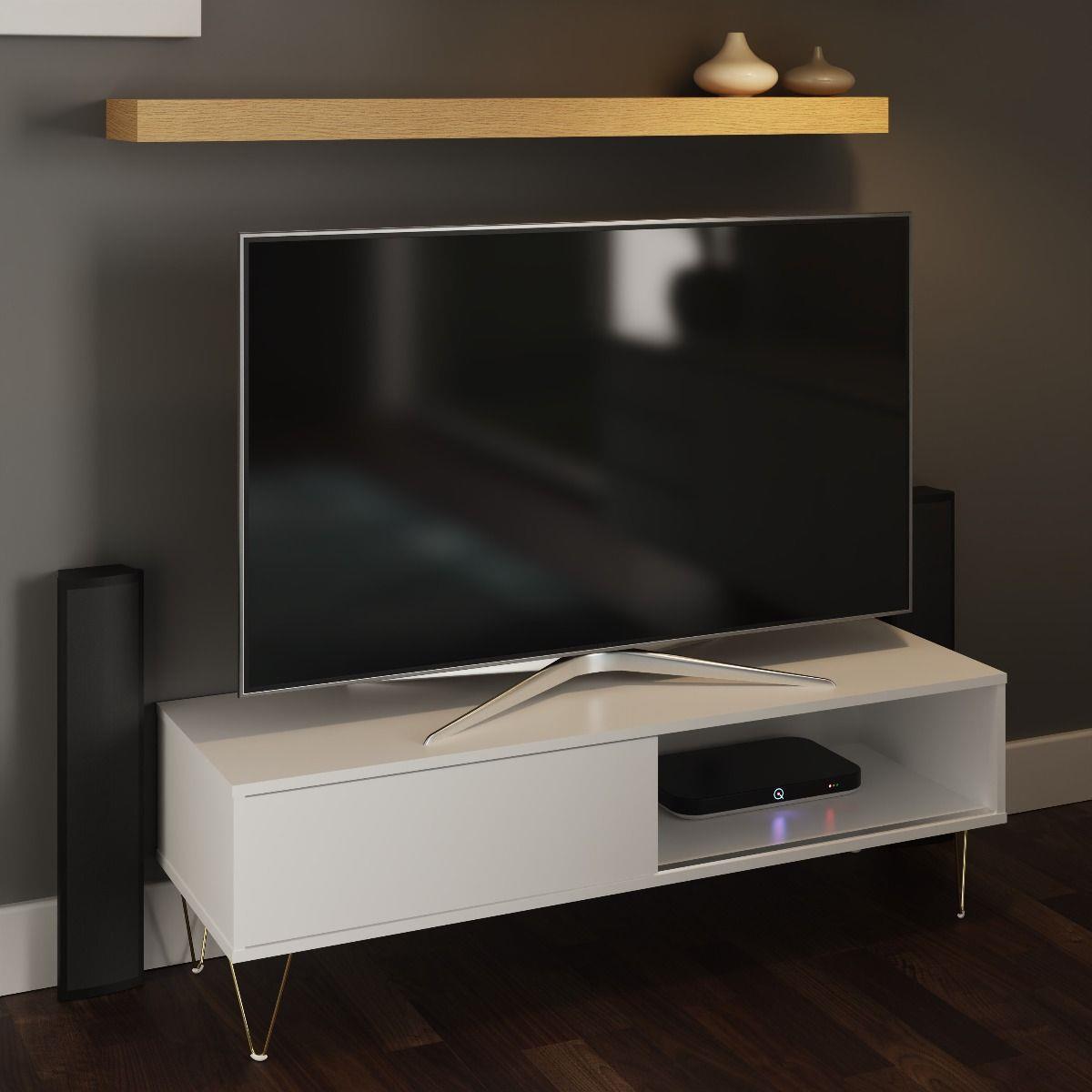 Monaco TV Stand with Sliding Door in White