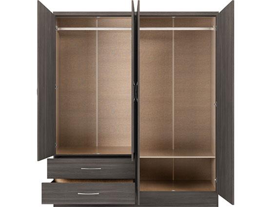 NEVADA 4 DOOR 2 DRAWER WARDROBE - BLACK WOOD GRAIN