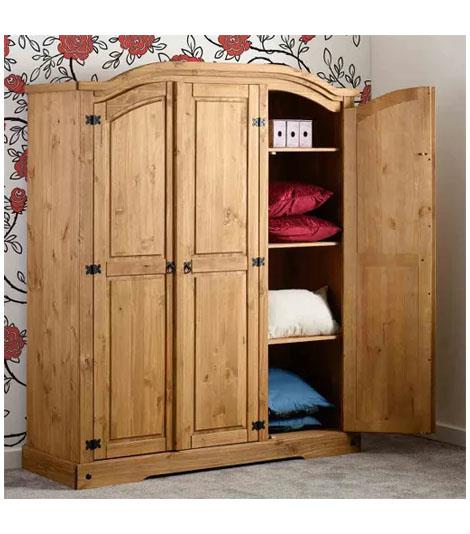 Corona 3 Door Wardrobe - Distressed Waxed Pine