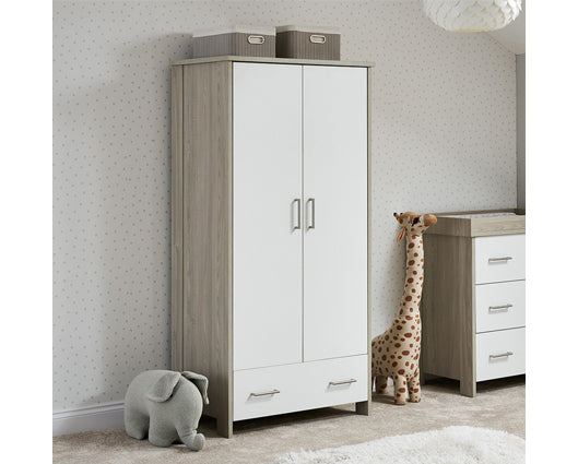 Nika Double Wardrobe - Grey Wash & White