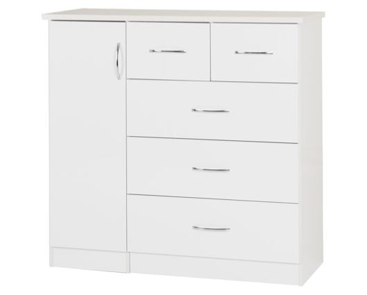 Nevada 5 Drawer Low Wardrobe - White Gloss