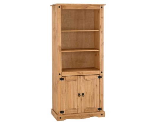 Corona 2 Door Display Unit/Bookcase - Distressed Waxed Pine