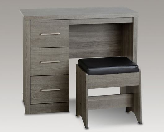 Lisbon 2 Piece Dressing Table Set - Black Wood Grain/Black Faux Leather