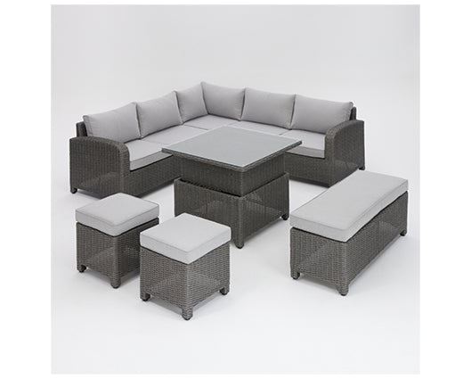 Hadley D.GreyRattan Crnr 5Seat RisingTable+2 stool+bench+Cov