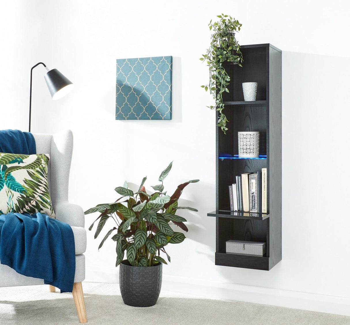 Galicia tall shelf unit with led black