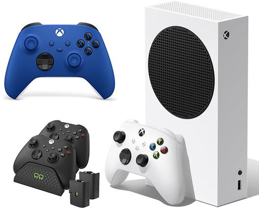 Xbox Series S 512GB with Blue Wireless Controller & Twin Charging Dock with 2x Rechargeable Battery Packs