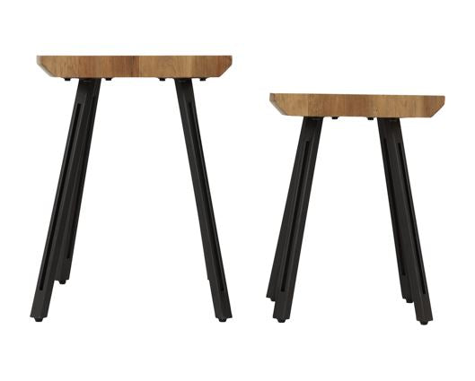 Quebec Wave Edge Nest of Tables - Medium Oak Effect/Black