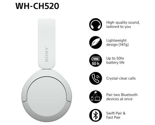 Sony WH-CH520 Wireless Headphones White