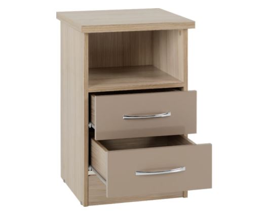 Nevada 2 Drawer Bedside - Oyster Gloss/Light Oak Effect Veneer