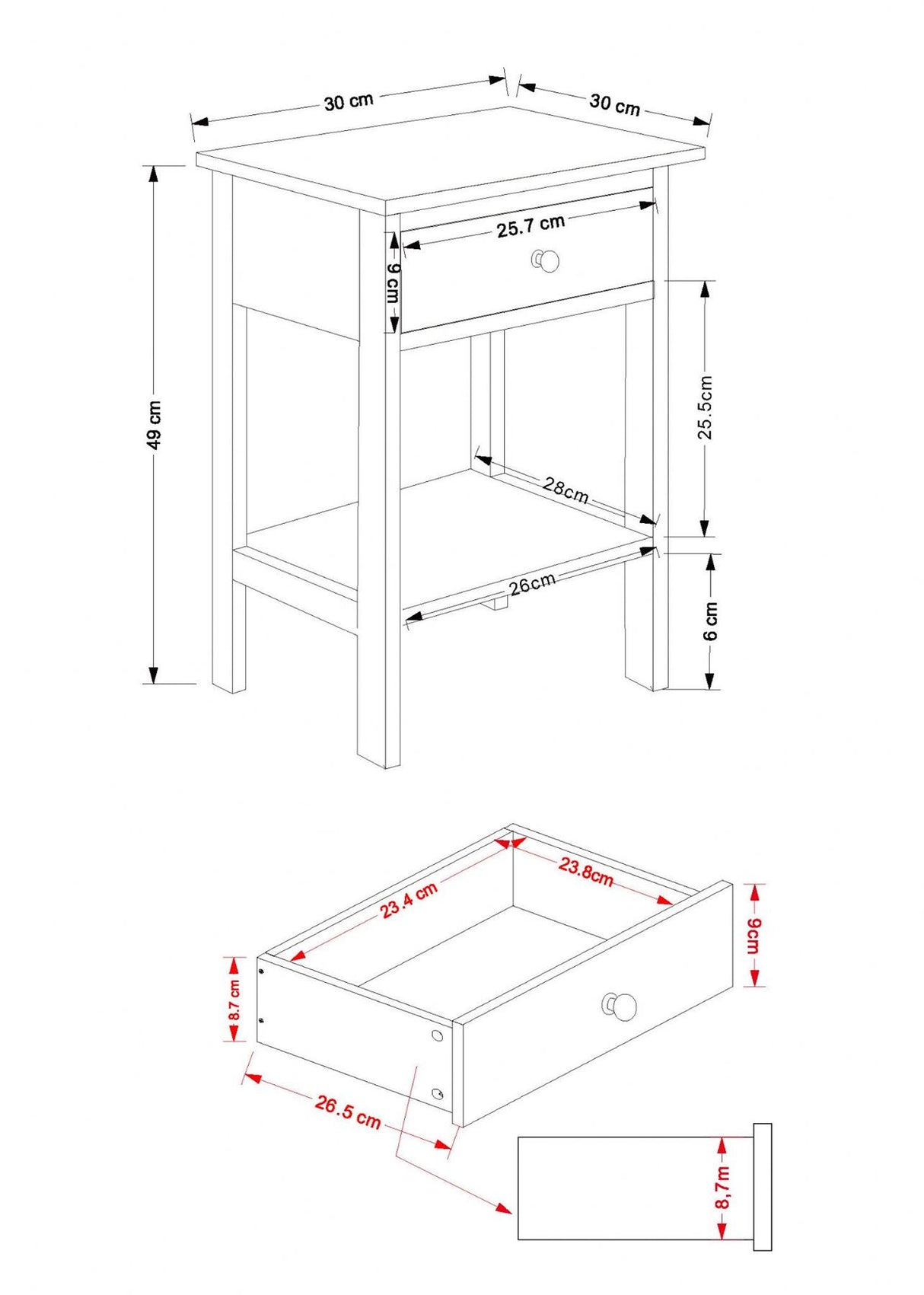 Shaker 1 Drawer Petite Bedside Cabinet-White