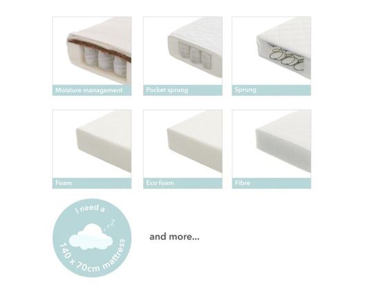 Grace Cot Bed, Under Drawer + Fibre Mattress - White