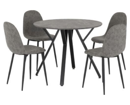 Athens Round Dining Set - Concrete Effect/Black/Grey Faux Leather