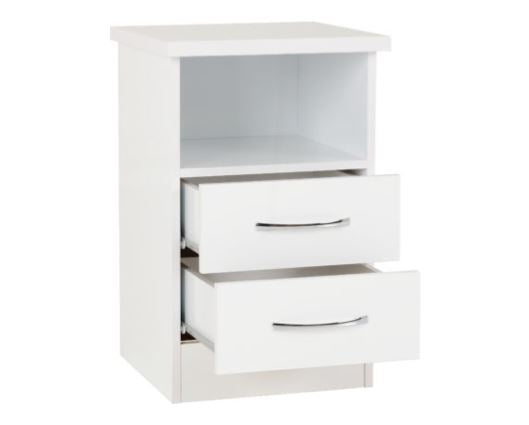 Nevada 2 Drawer Bedside - White Gloss