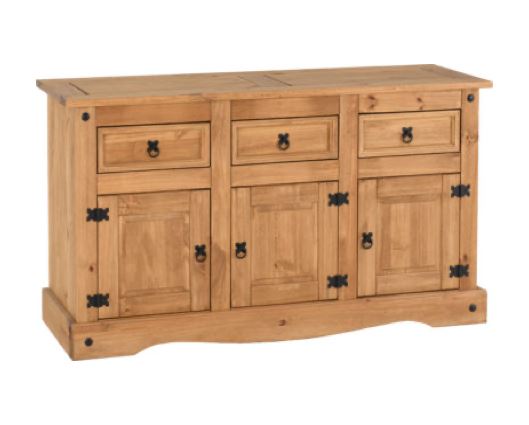 Corona 3 Door 3 Drawer Sideboard - Distressed Waxed Pine