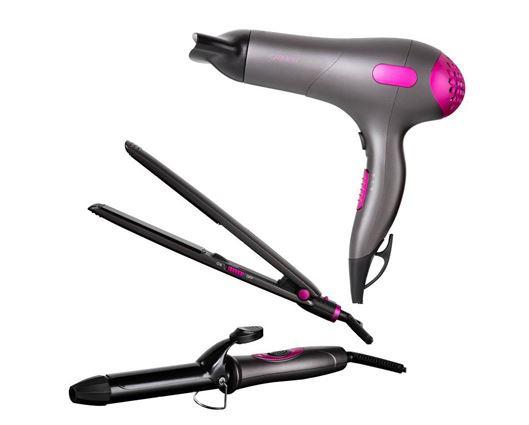 Carmen C81128 Neon Triple Pack Gift Set with DC Hair Dryer, 25 mm Curling Tong, Hair Straightener, Pink and Graphite