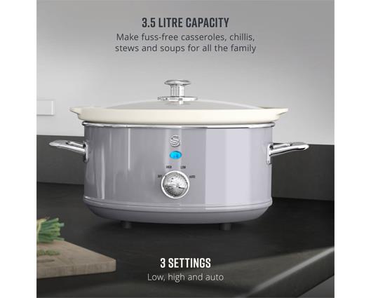 Swan 3.5L Slow Cooker Retro Grey
