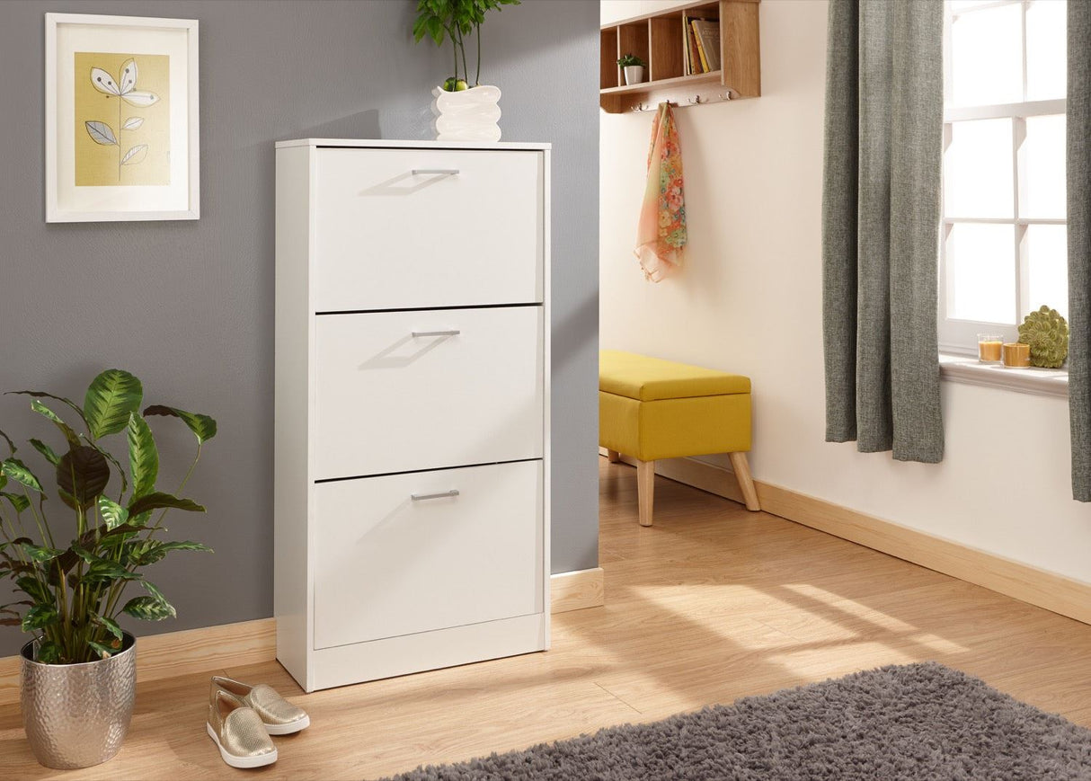Stirling three tier shoe cabinet white