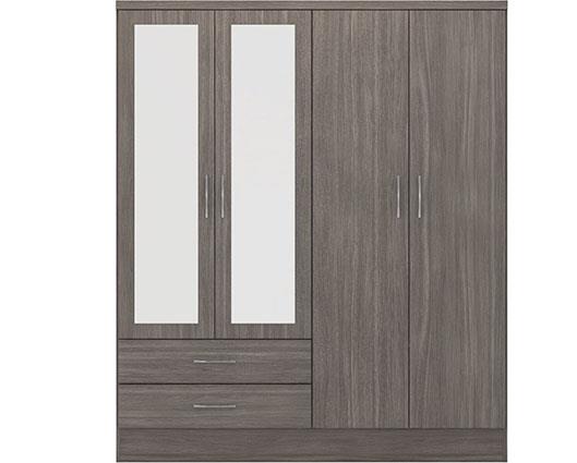 NEVADA 4 DOOR 2 DRAWER WARDROBE - BLACK WOOD GRAIN