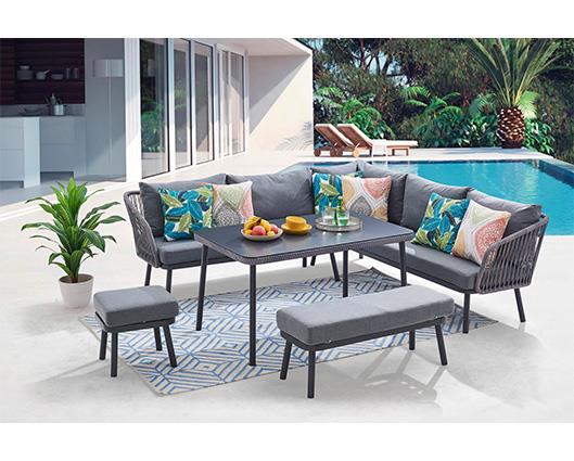 Grey Rattan 5PC Sofa Bench