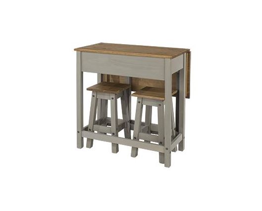 Corona Grey Breakfast Drop Leaf Table & 2 Stools Set