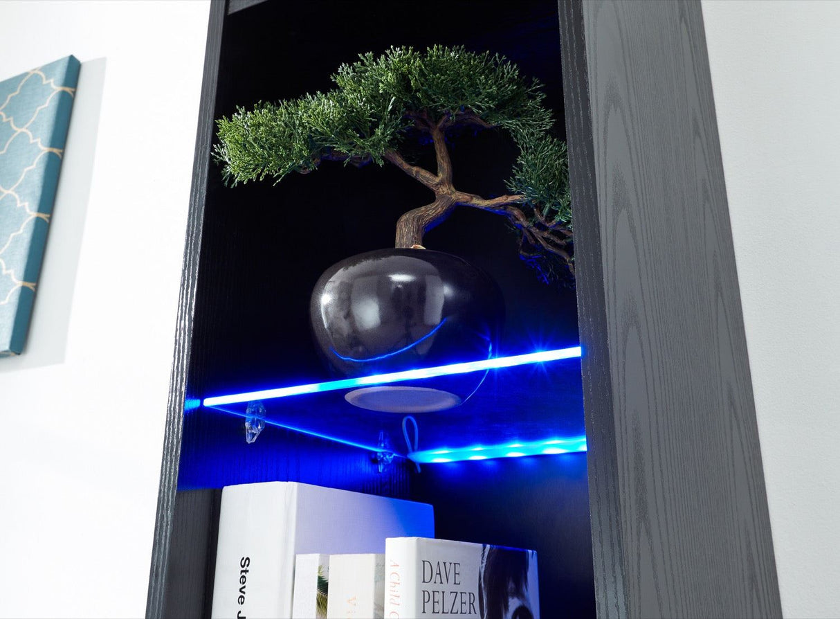 Galicia tall shelf unit with led black
