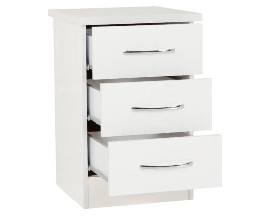 Nevada 3 Drawer Bedside - White Gloss