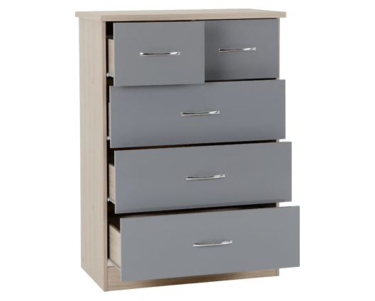 Nevada 3+2 Drawer Chest - Grey Gloss/Light Oak Effect Veneer