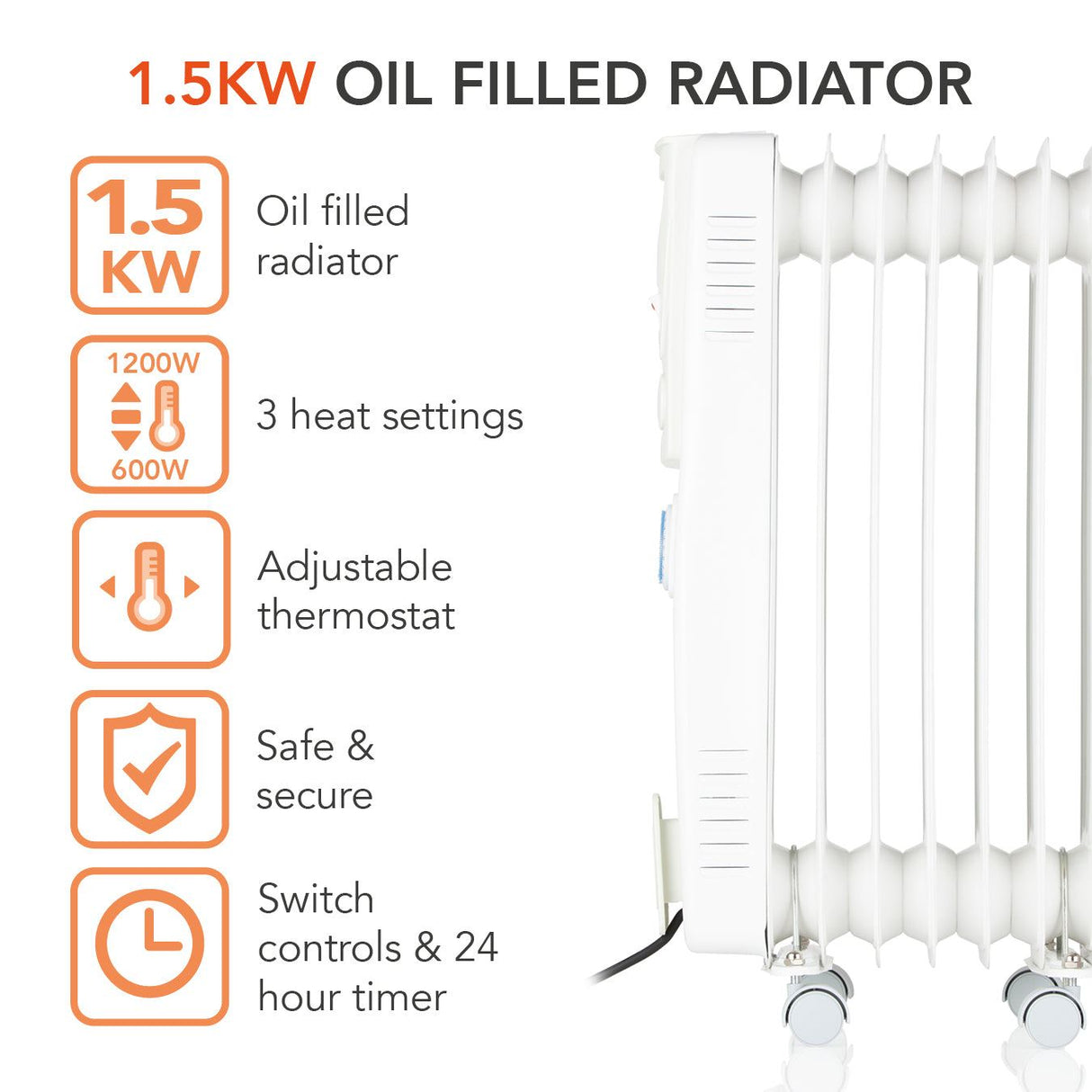 Warmlite 1500W Oil Filled Radiator White