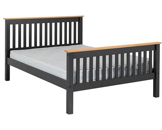 MONACO 4'6" HIGH END BED - DARK GREY/OAK EFFECT