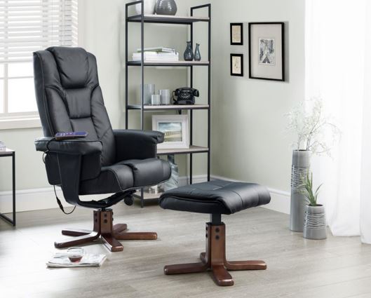 MALMO MASSAGE RECLINER & STOOL BLACK