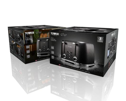 Tower Glitz 4 Slice Toaster Black