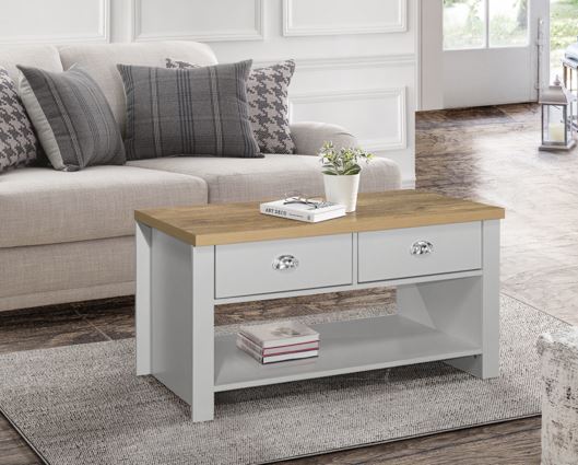 Highgate 2 Drawer Coffee Table-Grey